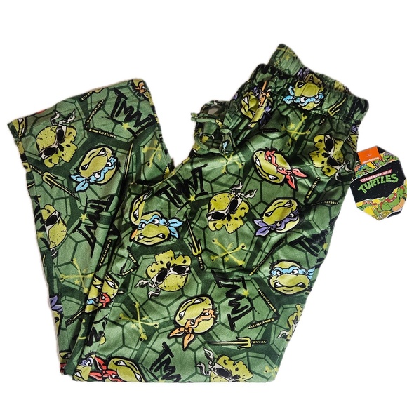 Teenage Mutant Ninja Turtles Pants Mens Large Green Sleep Pajama TMNT Print - Picture 1 of 5